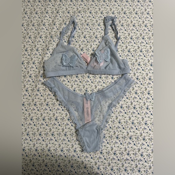 Victoria's Secret Other - Victoria's Secret Light Blue Butterfly Bra Set